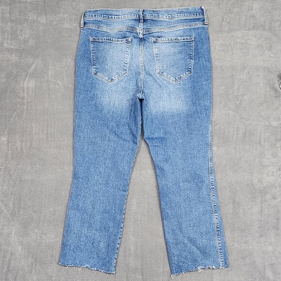 Old Navy Flare Ankle Jeans High Rise Size 14 Medium Wash Raw Hem Stretchy - Picture 2 of 10
